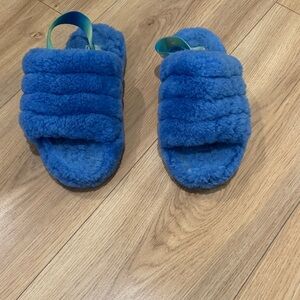 UGG Kids Blue Fuzzy Slippers
